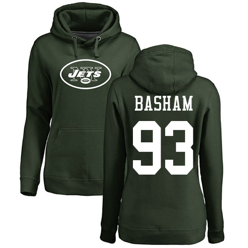 New York Jets Green Women Tarell Basham Name and Number Logo NFL Football 93 Pullover Hoodie Sweatshirts